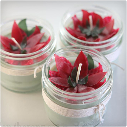 Beeswax Poinsettia Candles in a Jar