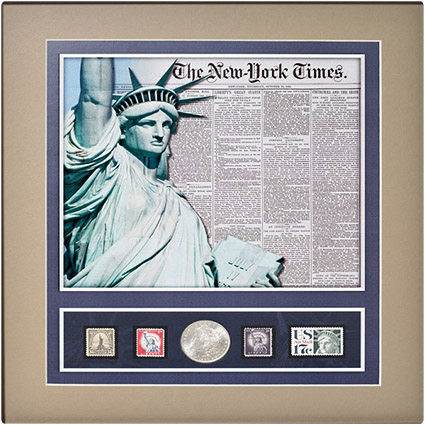 Statue of Liberty Keepsake with 1886 Coin & Stamps