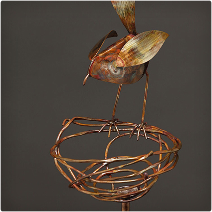 Bird and Nest Copper Garden Stake