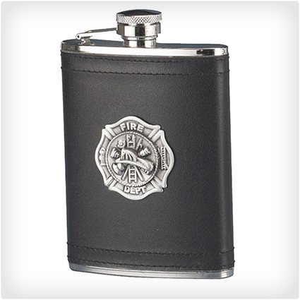 Firefighter Leather Stainless Steel Flask
