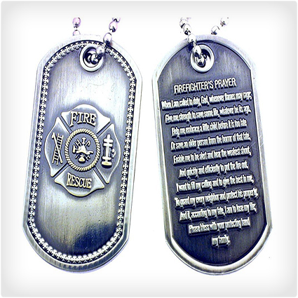 Firefighter's Prayer Fire Rescue Brushed Steel Dog Tag