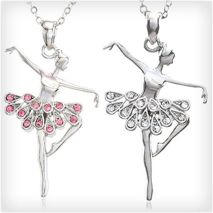 Dancing Ballerina Dancer Ballet Dance Pendant Necklace Charm Set