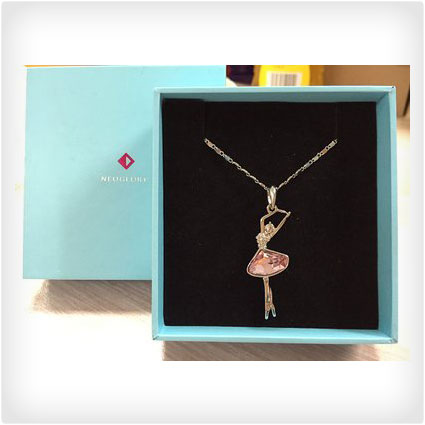 Neoglory Jewelry Rose Crystal Made with Swarovski Element Fashion Ballet Dance Pendant Necklace