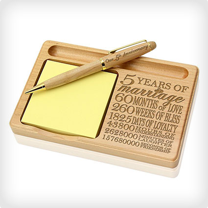 5th Anniversary Wooden Notepad and Pen Holder
