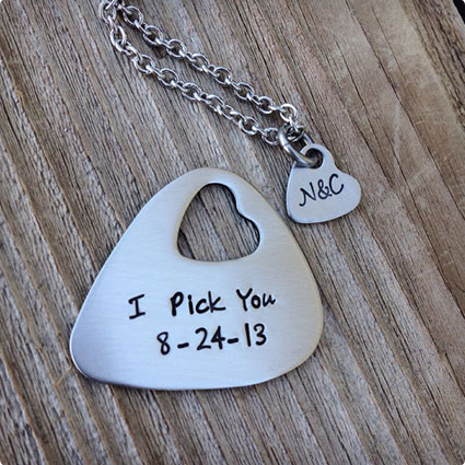 Hand Stamped Guitar Pick Jewelry