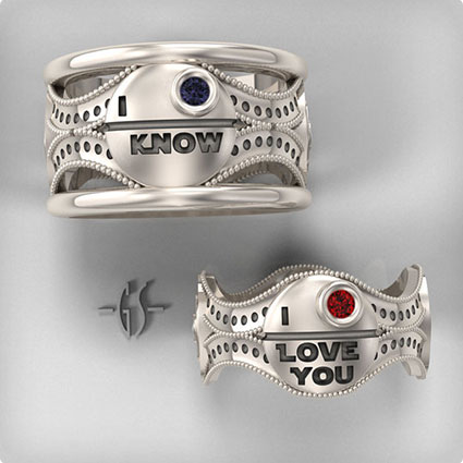 His and Hers Star Wars Ring Set- Sterling  Silver with Rubies and Sapphire 