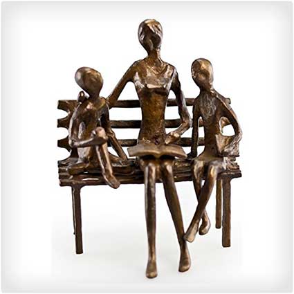 Mother Reading to Children Bronze Sculpture