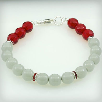 Beaded Red and Grey Bracelet