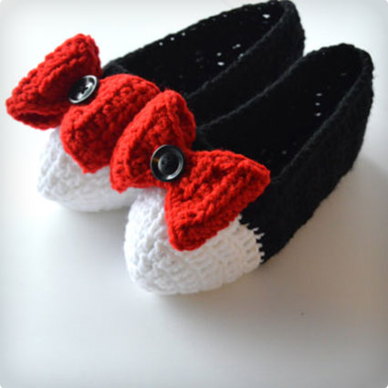 Black & White Slippers w/ a Red Bow