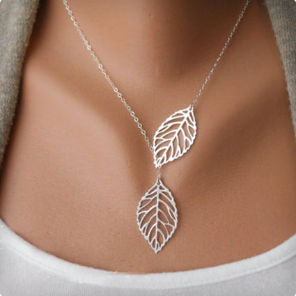 Leaf Lariat Silver Necklace