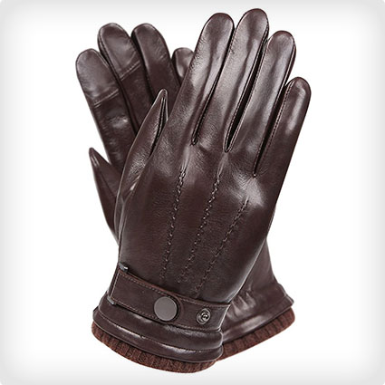 Men's Warm Winter Leather Driving Gloves