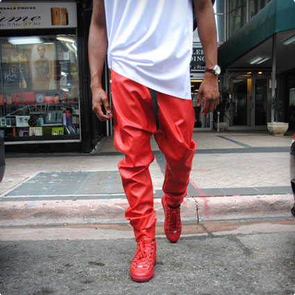 Red Leather Drop Crotch Leather Pants