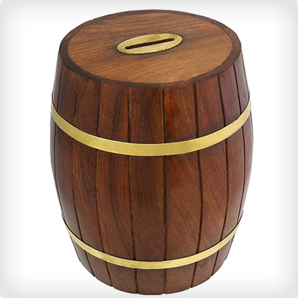 Safe Money Box - Wooden Barrel