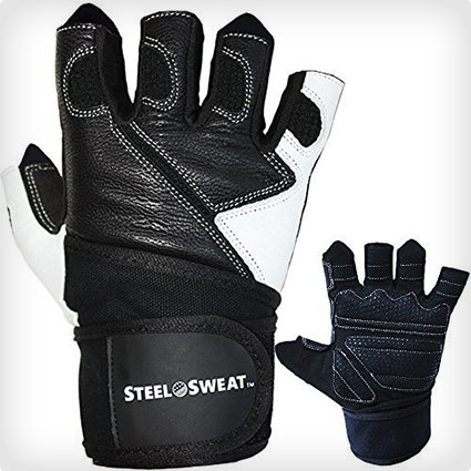 Steel Sweat Weightlifting Gloves with Wrist Strap Support