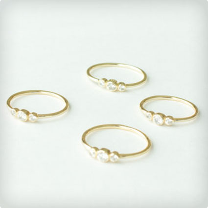 Three Stone Thin Gold Ring