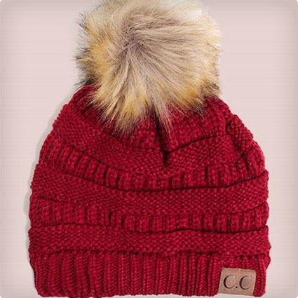 Scarves Me CC Knitted Ombre Fold Over Faux Fur Pom Pom Beanie