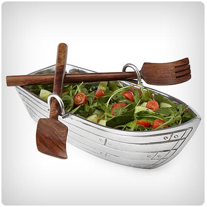 Row Boat Serving Bowl with Wood Serving Utensils