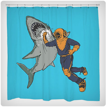 Diver Punching Shark Shower Curtain