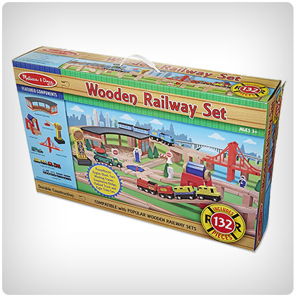 Melissa & Doug Deluxe Wooden Railway Train Set