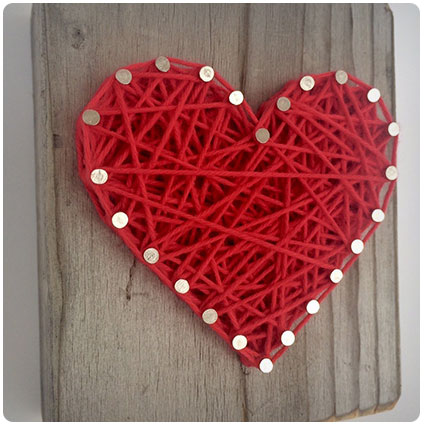 Wooden Rustic Red String Art Heart Block