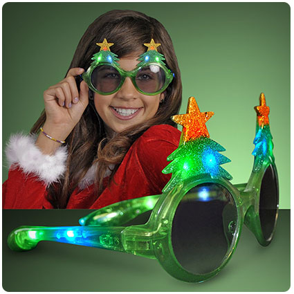 Glitter Christmas Light Up Flashing LED Sunglasses