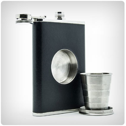 Flask with a Built-in Collapsible Shot Glass