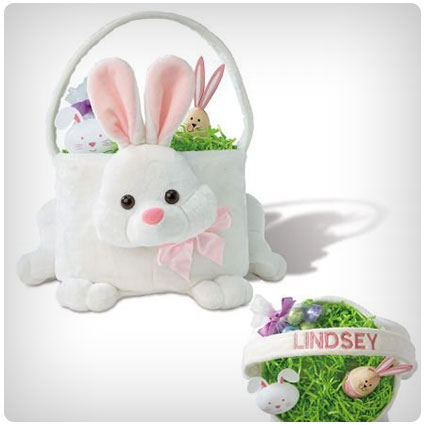 Personalized Girls Plush Pink Bunny Basket
