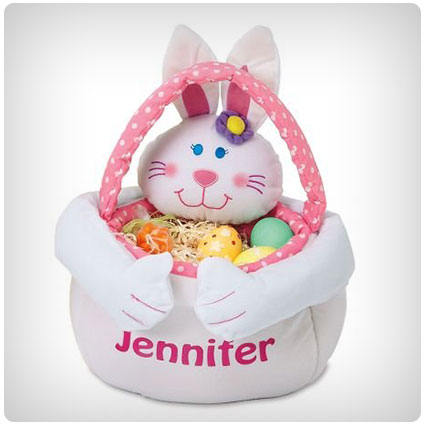 Personalized Plush Girl Easter Bunny Basket Tote