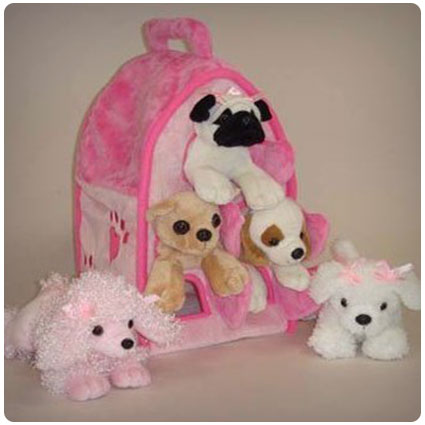 Plush Pink Dog House with Dogs