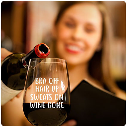Bra Off Hair Up Sweats On Wine Gone Wine Glass