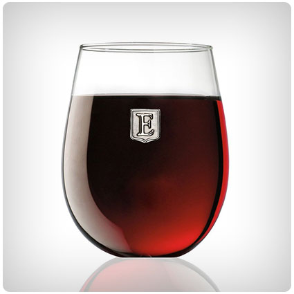 Personalized Stemless Wine Glass with Letter Crest