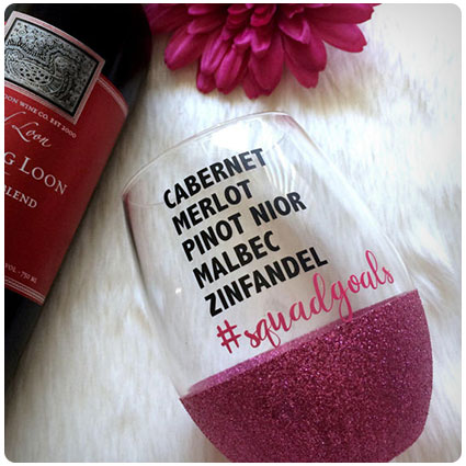 Red Wine #squadgoals Stemless Glitter Wine Glass