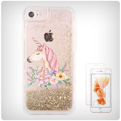 Gold Glitter Floral Unicorn Waterfall Protective Case