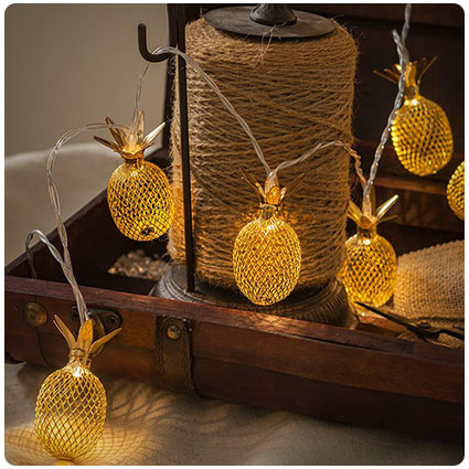 Gold Metal Mesh Pineapple LED Lantern String Lights