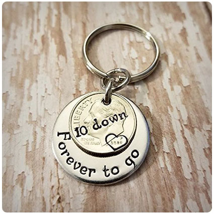10 Down and Forever To Go Silver Dime Key Chain Gift