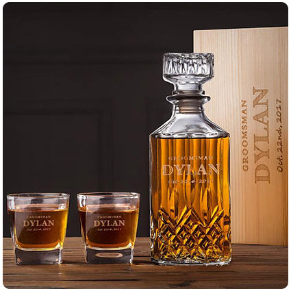 Engraved Whiskey Decanter Set