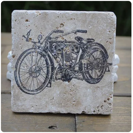 Vintage Motorcycle Natural Stone Coasters