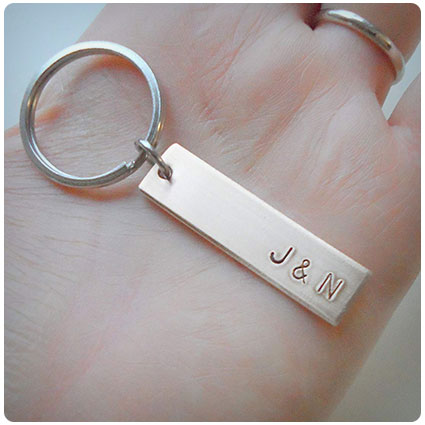 Custom Personalized Hand Stamped Initials Keychain