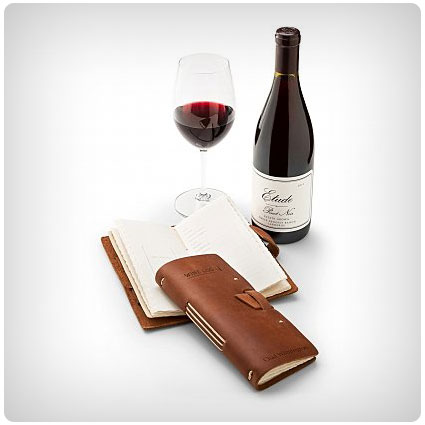 Embossed Leather Wine Log With Red Wine