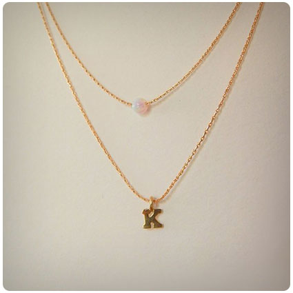 Layered Opal Birthstone Initial Necklace