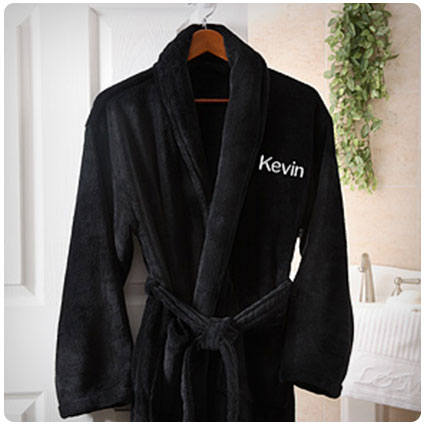 Mens Personalized Spa Robe Black Microfleece