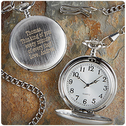 Personalized Silver Pocket Watch With Engraved Monogram