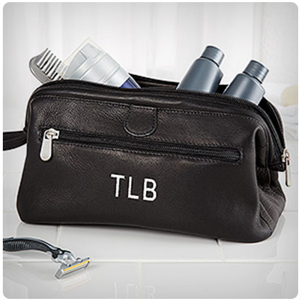 Personalized Toiletry Bag Black Leather