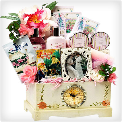 Art of Appreciation Gift Baskets Victorian Lace Tea, Spa, and Treats Gift Chest with Clock