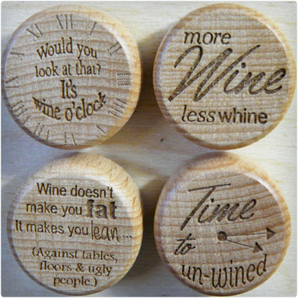 Engraved Wood T-Cork Wine Bottle Stoppers