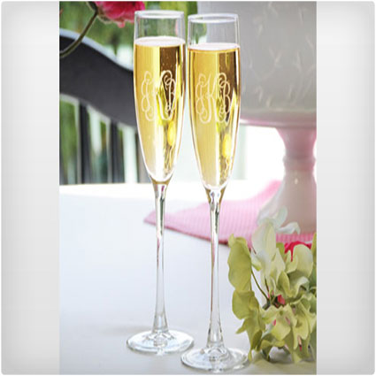 Vine Monogram Toasting Flutes