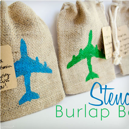 Stenciled Burlap Bags