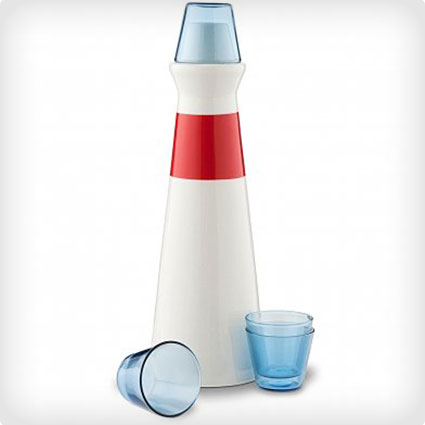 Designer Lighthouse Carafe with Cordial Glasses