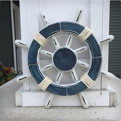 Rustic White and Blue Nautical Ship Wheel