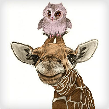 Giraffe and Owl Print